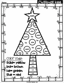 Kindergarten Color by Sight Word Christmas | TpT