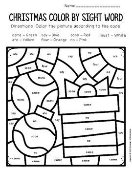 color by sight word christmas kindergarten worksheets tpt