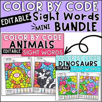 Preview of Color by Code Sight Word Practice Activities Animals and Dinosaurs Morning Work
