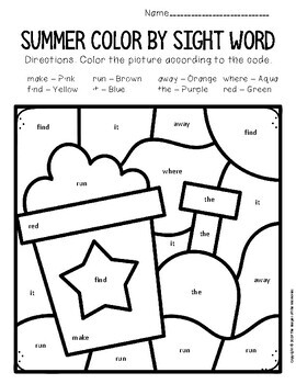 color by sight word summer pre k worksheets by the keeper of the memories