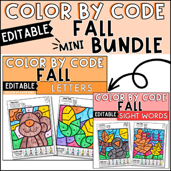Preview of Editable Fall Color by Code Sight Words and Letters Morning Work Worksheets
