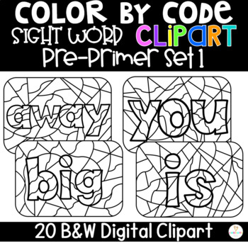Preview of Color by Sight Words {Clipart} Pre-Primer Set 1 Color by Code