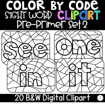 Preview of Color by Sight Words {Clipart} Pre-Primer Set 2 Color by Code