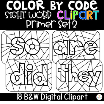 Preview of Color by Sight Words {Clipart} Primer Set 2 Color by Code