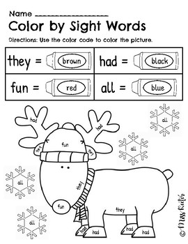 Color by Sight Words Holiday Pictures by Miss Keeter's Creations