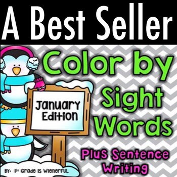 Preview of Winter Color by Sight Words ~ PLUS Sentence Writing ~ January Edition