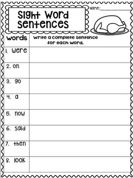 Color by Sight Words ~PLUS sight word sentence writing ~November Edition!!!