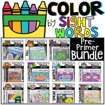 Preview of Color by Code Sight Words Pre-Primer Season Bundle