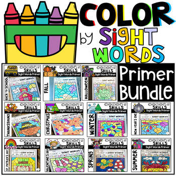 Preview of Color by Code Sight Words Primer Season Bundle Sight Word Activities