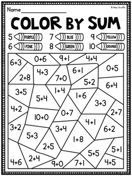 Color by Sum Addition Fact Fluency Worksheets by Miss Giraffe | TpT