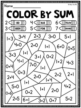 Preview of Color by Addition Worksheets to Color by Number Sums to 10