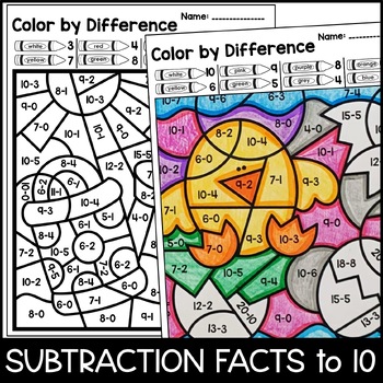 Color By Number: Sum and Difference - Spring Addition and Subtraction