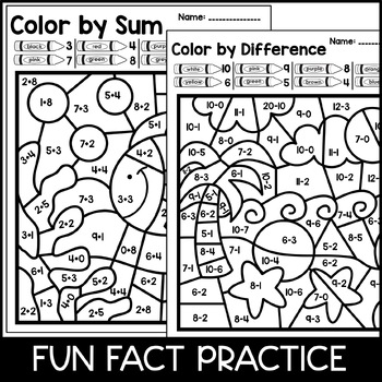 Color By Number: Summer Addition and Subtraction Practice Distance Learning