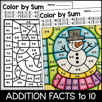 Color by Sum and Difference: Winter Addition and Subtraction Practice