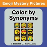 Color by Synonyms Worksheets - Emoji Mystery Pictures