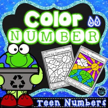 Preview of Color by Teen Number Earth Day | Teen Numbers Kindergarten