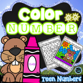 Preview of Color by Teen Number Groundhog Day | Teen Numbers Kindergarten