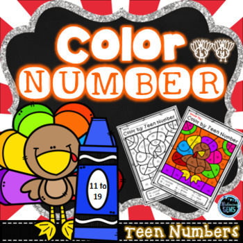 Preview of Color by Teen Number Thanksgiving | Teen Numbers Kindergarten