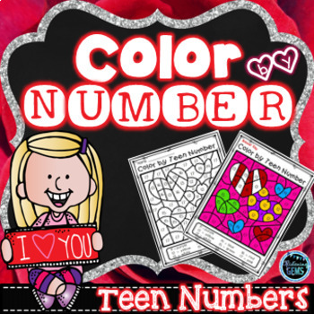 Preview of Color by Teen Number Valentine's Day | Teen Numbers Kindergarten