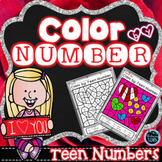 Color by Teen Number Valentine's Day | Teen Numbers Kindergarten