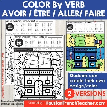 Preview of Color by Verbs French Avoir Etre Aller Faire - 2 Versions (Arc de Triomphe)