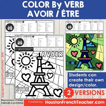 Preview of Color by Verbs French Avoir Etre - Color by Conjugation-2 Versions (Tour Eiffel)