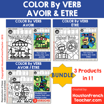Preview of Color by Verbs French Avoir Etre - Color by Conjugation - BUNDLE (3 in 1)
