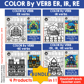 Preview of Color by Verbs French ER IR RE Verbs - Color by Conjugation - BUNDLE (4 in 1)