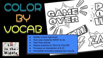 Preview of Color by Vocabulary - Middle Grades ELA Test Prep Station Review