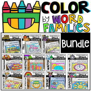 Preview of Color by Code Word Families Seasonal Bundle Activities