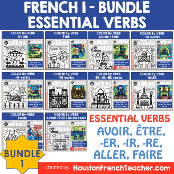 Preview of Color by code French Verbs Essentials - Color by Conjugation - BUNDLE (10 in 1)