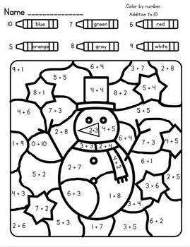 Color By Number - Addition Subtraction Within 10 & Subitizing - Winter 