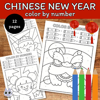 Preview of Color by number chinese new year 2024,coloring page math activity,worksheets