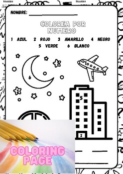 Preview of Los colores - Color by number in Spanish - 2 printable worksheets