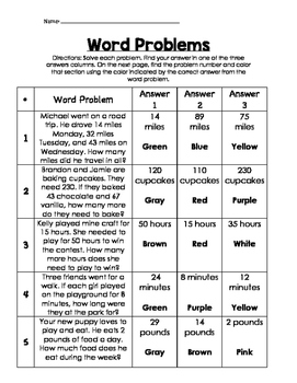 Color by number word problems by Debra Schwarzl | TpT