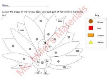 Preview of Color by shape Thanksgiving Turkey