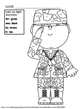 Download Color by sight word - Veterans Day Words - for, was, he, it | TpT