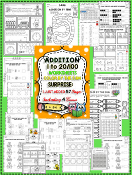 Preview of DISTANCE LEARNING - COLOR BY ADDITION 1-20 - I JUST ADD 57 PAGES MATH ACTIVITIES