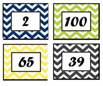 Preview of Color coded, chevron pattern, 1-100 numbers board, cards