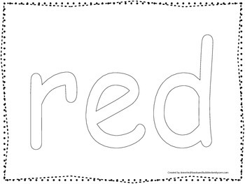 grafisk stavelse Lamme Color collage spelling. Spell and color the word "red". Preschool worksheet.