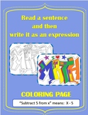 Coloring activity: Match the single step algebraic expression to the word form