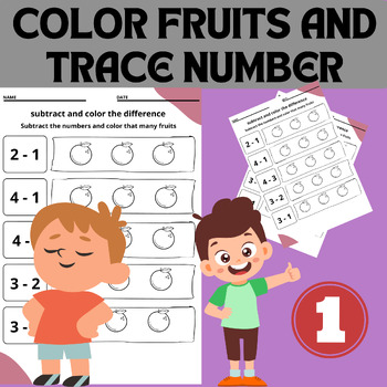 Preview of Color fruits and trace number worksheet
