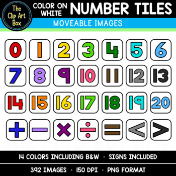 Preview of Color on White Number Tiles - Clip Art - Moveable Images