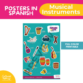 Preview of Color poster - Musical Instruments in Spanish - Hispanic Heritage Month