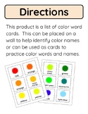 Color splat word cards/ color vocabulary