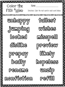 Color the Root Word Base Word by First Grade Fancy | TpT