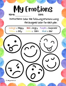 Color the Emotions Free Worksheets - Unit 1.1 My Emotions by Bilingual ...