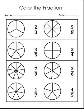 Color the Fraction- Fraction Worksheets by Tj's Teaching Platform