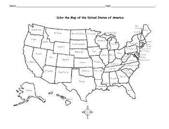 Color The Map Of The Usa By Interactive Printables Tpt