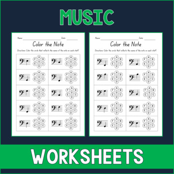 Preview of Color the Note Bass Clef - Music Worksheets - Test Prep - Sub Plan - Assessment